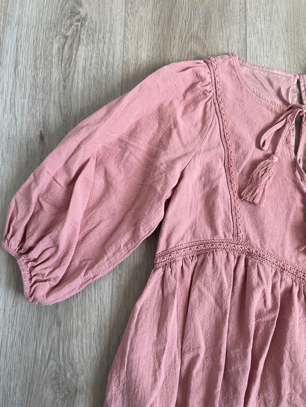 Listicle Dusty Rose Tassel Cotton Babydoll Mini Dress NWOT - Picture 4 of 6